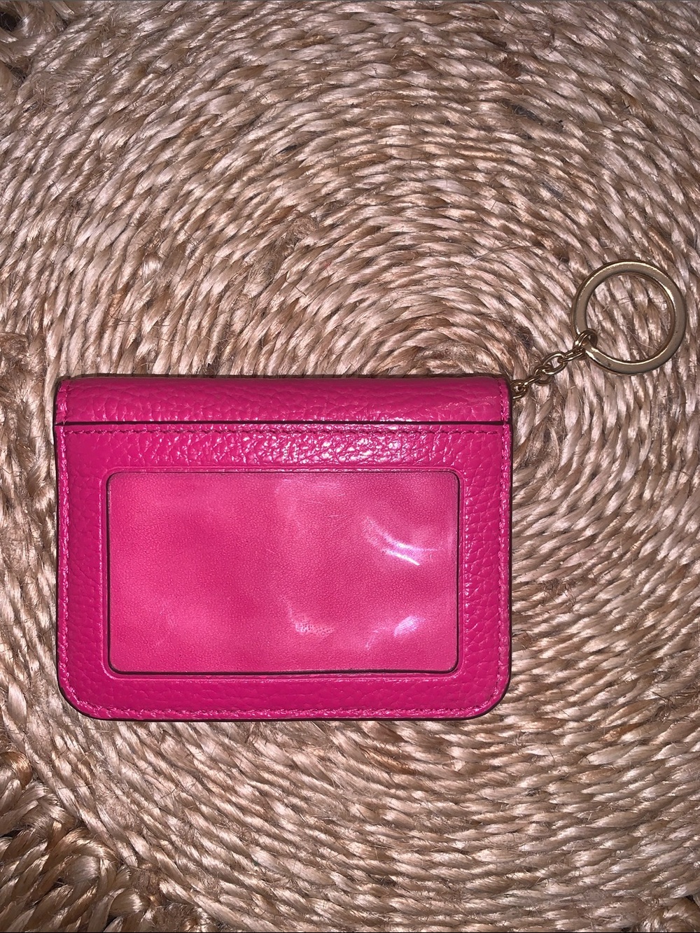 Coach Pink Pebbled Leather Bifold Card Case Keychain - Picture 5 of 5